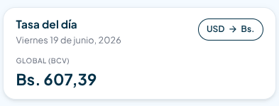 Panel de tasa del día (USD a bolívares) de VecinosWeb